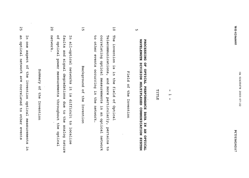 Document de brevet canadien 2435678. Description 20030722. Image 1 de 14