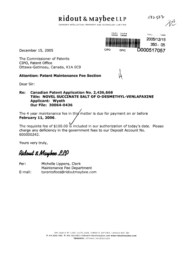Canadian Patent Document 2436668. Fees 20041215. Image 1 of 1