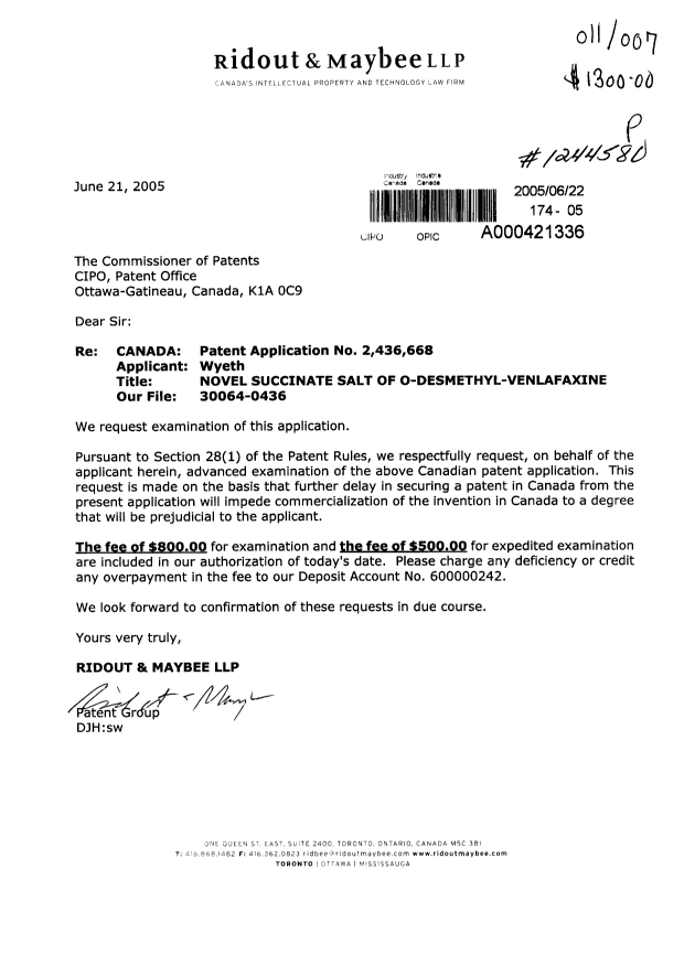 Canadian Patent Document 2436668. Prosecution-Amendment 20041222. Image 1 of 1