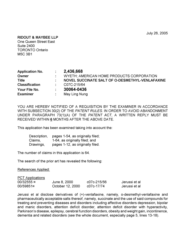 Canadian Patent Document 2436668. Prosecution-Amendment 20041226. Image 1 of 3