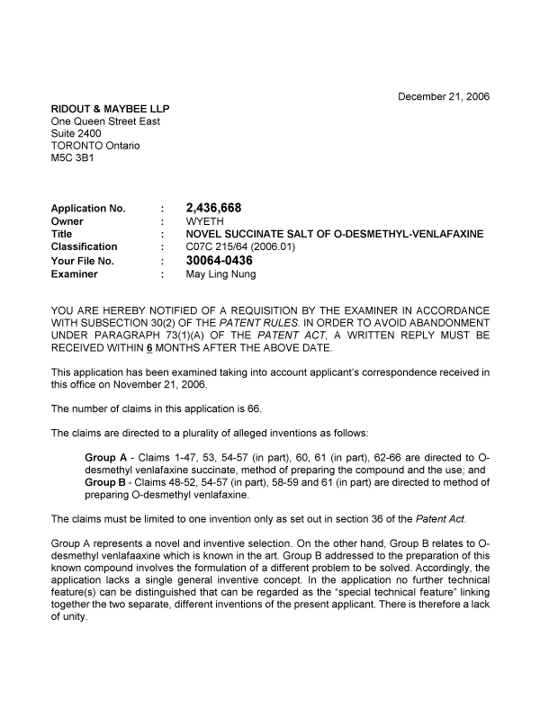Document de brevet canadien 2436668. Poursuite-Amendment 20061221. Image 1 de 2
