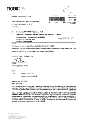 Document de brevet canadien 2436980. Poursuite-Amendment 20051205. Image 1 de 1