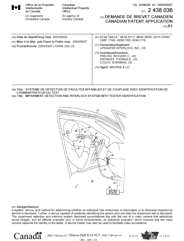 Document de brevet canadien 2438036. Page couverture 20040817. Image 1 de 1