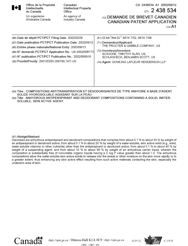 Document de brevet canadien 2438534. Page couverture 20031016. Image 1 de 1