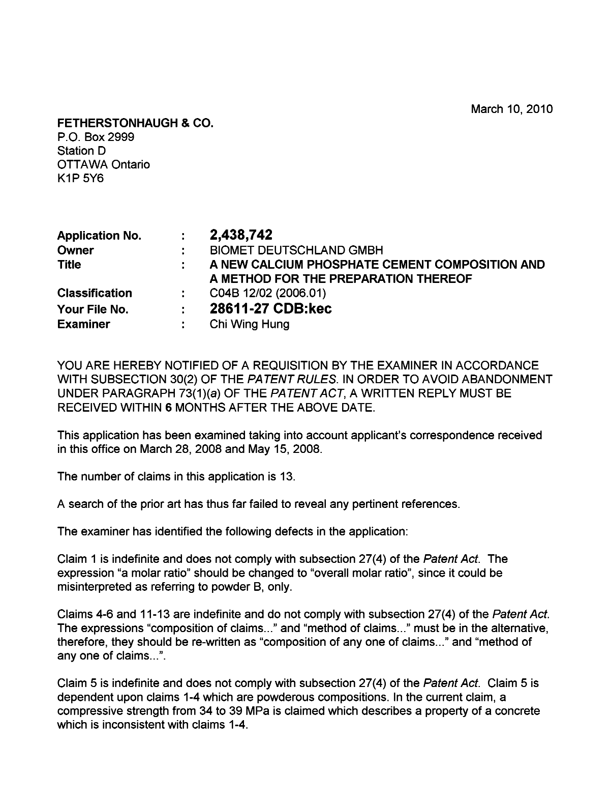 Document de brevet canadien 2438742. Poursuite-Amendment 20091210. Image 1 de 2