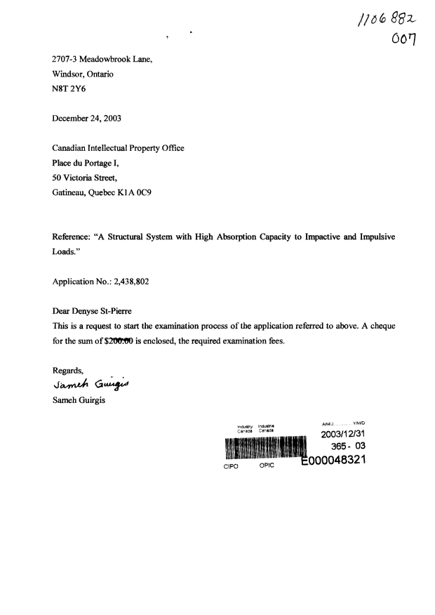 Document de brevet canadien 2438802. Poursuite-Amendment 20031231. Image 1 de 1