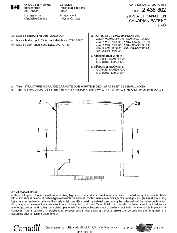 Document de brevet canadien 2438802. Page couverture 20070109. Image 1 de 1