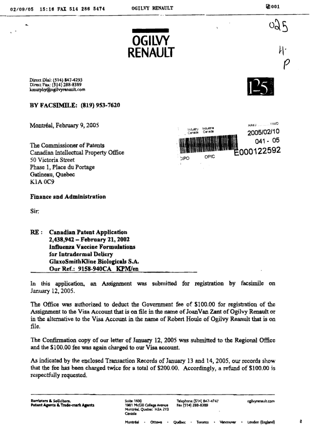 Document de brevet canadien 2438942. Cession 20050210. Image 1 de 3
