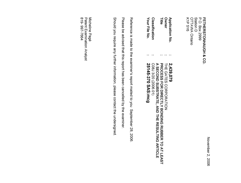Canadian Patent Document 2439079. Correspondence 20061102. Image 1 of 1