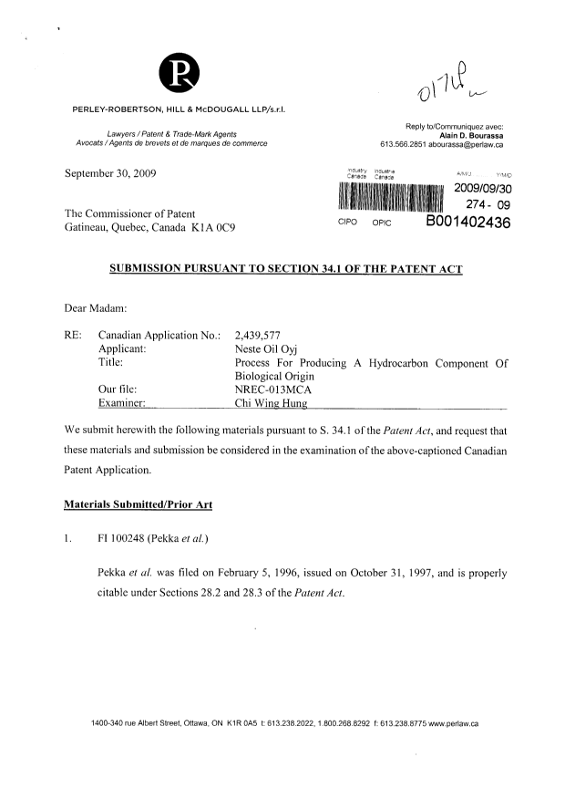 Canadian Patent Document 2439577. Prosecution-Amendment 20090930. Image 1 of 125