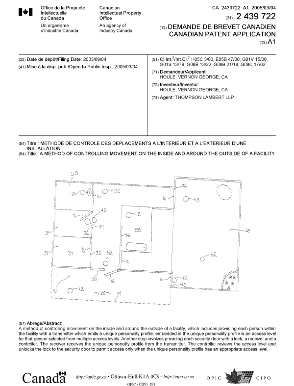 Document de brevet canadien 2439722. Page couverture 20050211. Image 1 de 1