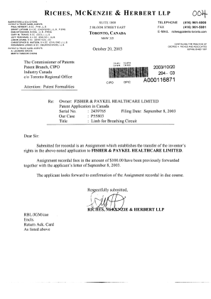 Document de brevet canadien 2439765. Cession 20021220. Image 1 de 5