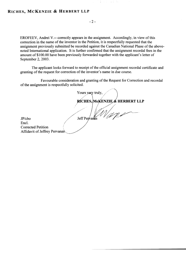 Document de brevet canadien 2439882. Cession 20031009. Image 2 de 4