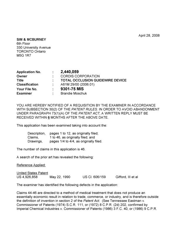 Document de brevet canadien 2440059. Poursuite-Amendment 20080428. Image 1 de 3