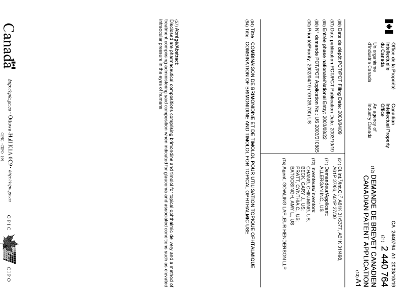 Document de brevet canadien 2440764. Page couverture 20021229. Image 1 de 1