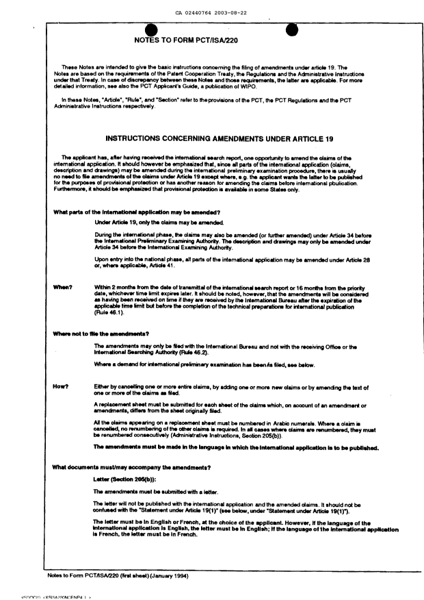 Document de brevet canadien 2440764. PCT 20030822. Image 2 de 9