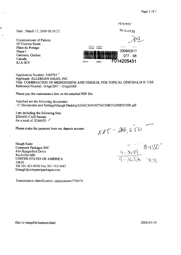Canadian Patent Document 2440764. Fees 20071217. Image 1 of 1