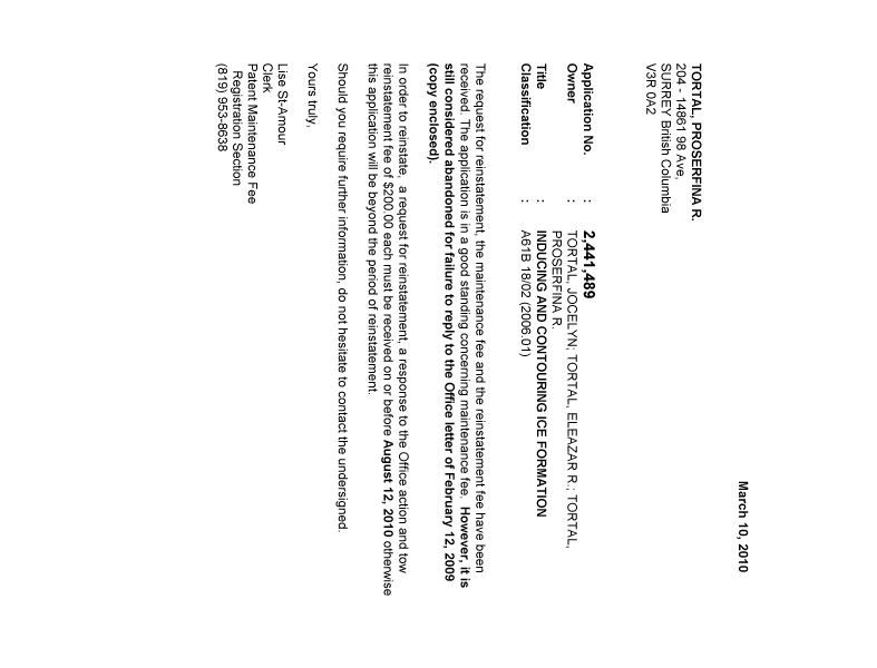 Canadian Patent Document 2441489. Correspondence 20100310. Image 1 of 1