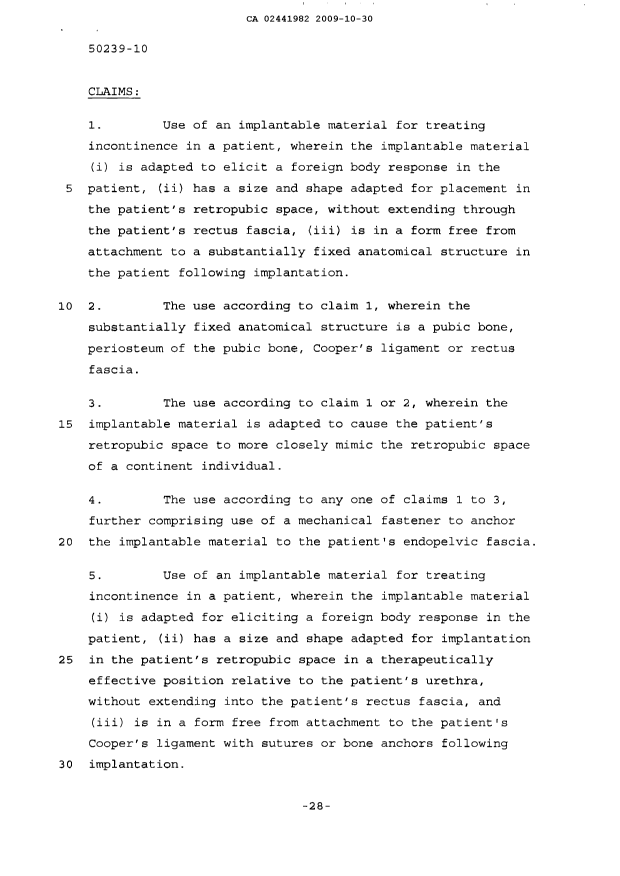 Document de brevet canadien 2441982. Revendications 20081230. Image 1 de 5