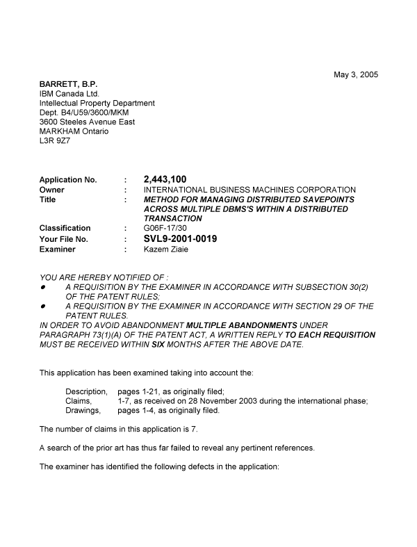 Canadian Patent Document 2443100. Prosecution-Amendment 20041203. Image 1 of 3