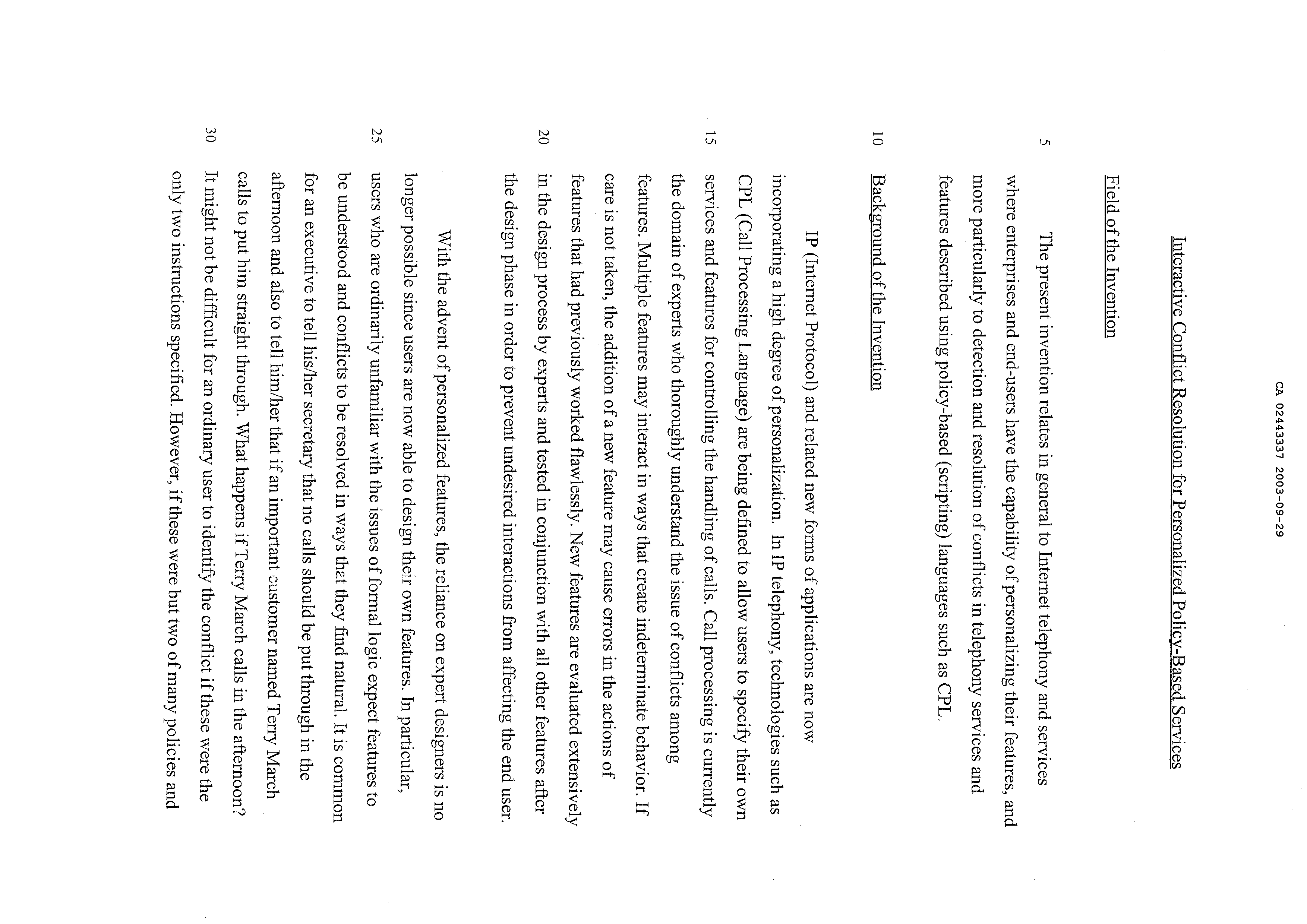 Document de brevet canadien 2443337. Description 20021229. Image 1 de 30