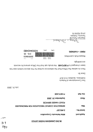 Canadian Patent Document 2443337. Correspondence 20041203. Image 1 of 1