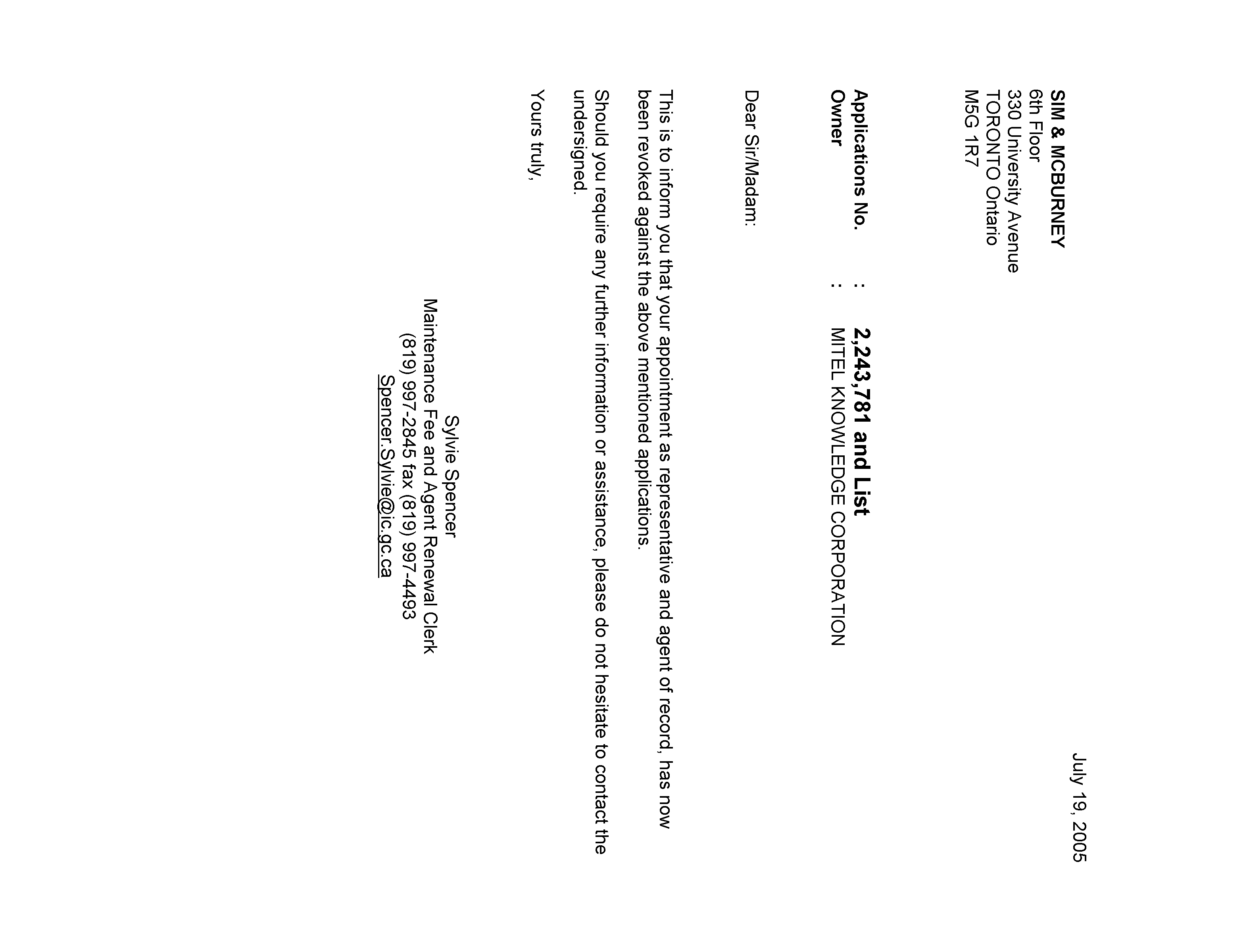 Canadian Patent Document 2443337. Correspondence 20041219. Image 1 of 1