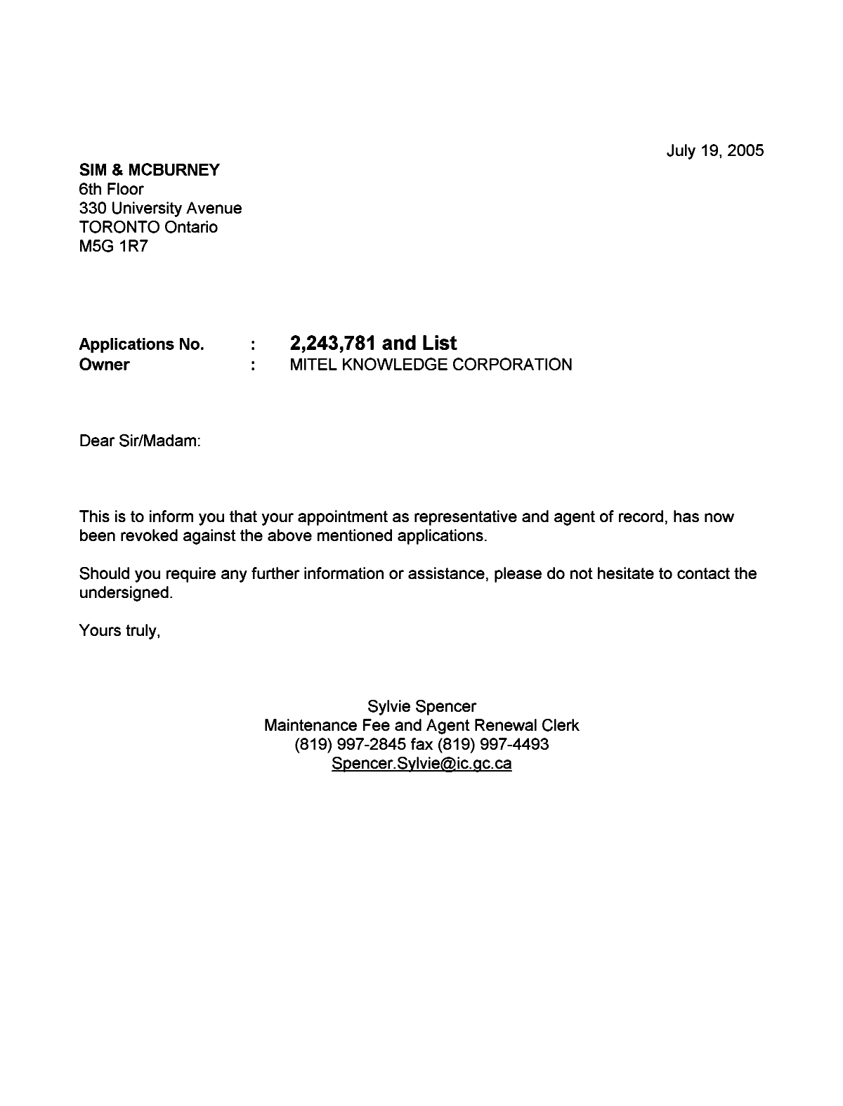 Canadian Patent Document 2443337. Correspondence 20041219. Image 1 of 1