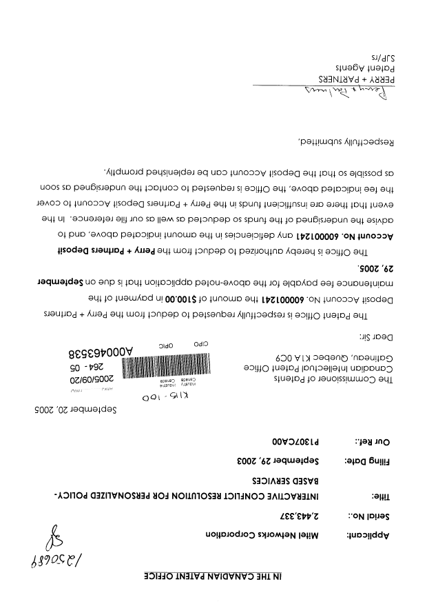 Document de brevet canadien 2443337. Taxes 20041220. Image 1 de 1