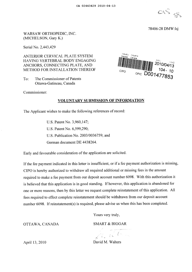 Canadian Patent Document 2443429. Prosecution-Amendment 20091213. Image 1 of 1
