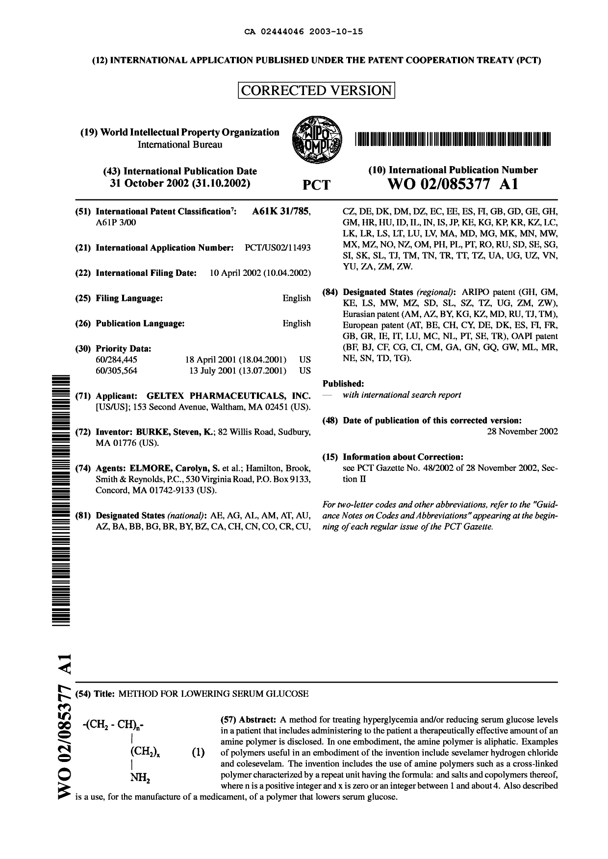 Document de brevet canadien 2444046. Abrégé 20031015. Image 1 de 1