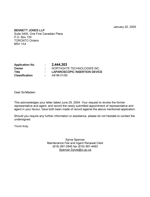 Canadian Patent Document 2444303. Correspondence 20041220. Image 1 of 1
