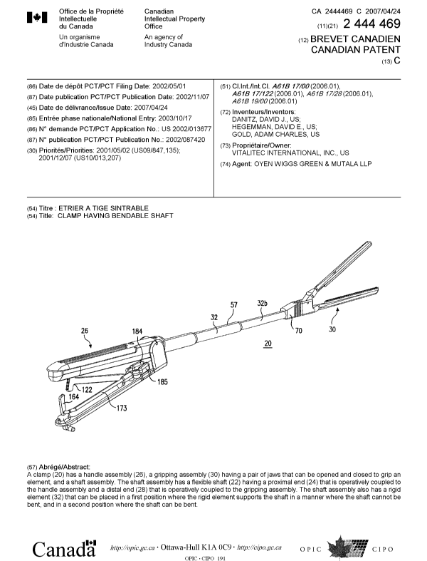 Document de brevet canadien 2444469. Page couverture 20061210. Image 1 de 1