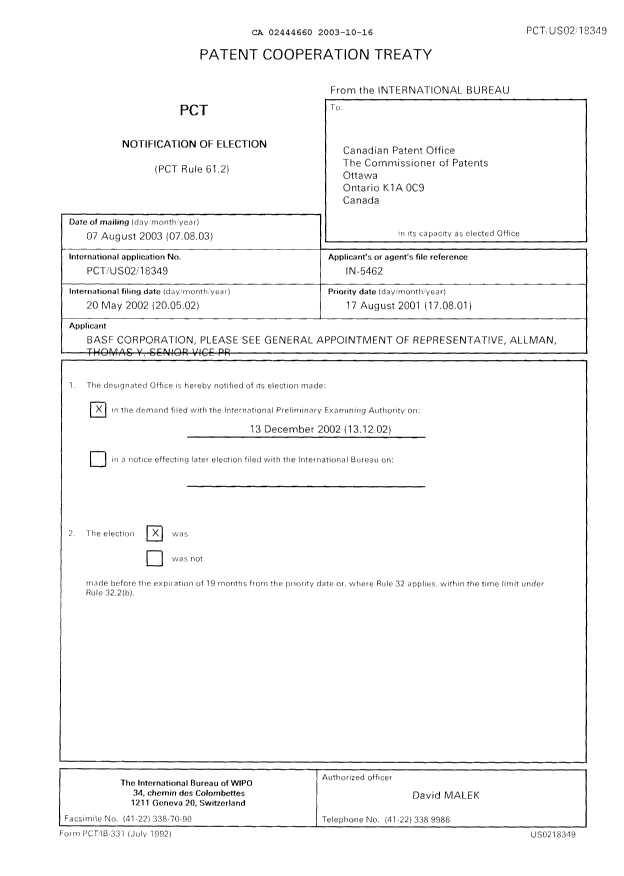 Document de brevet canadien 2444660. PCT 20031016. Image 1 de 6