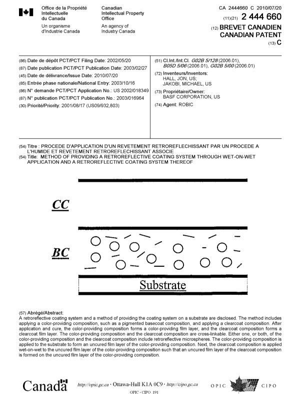 Document de brevet canadien 2444660. Page couverture 20100628. Image 1 de 1