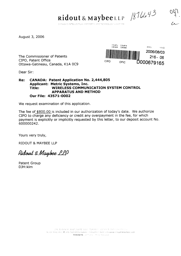 Canadian Patent Document 2444805. Prosecution-Amendment 20051203. Image 1 of 1