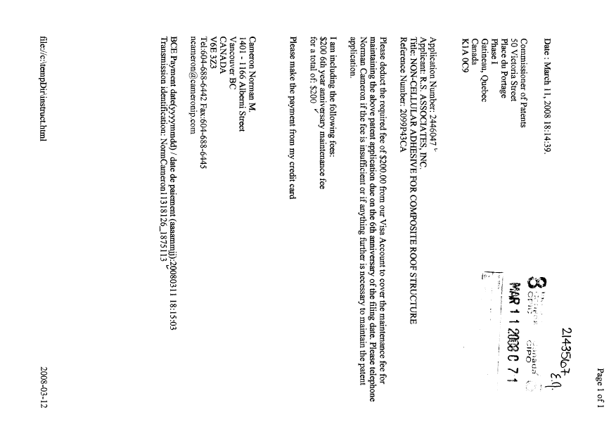 Document de brevet canadien 2446047. Taxes 20080311. Image 1 de 1