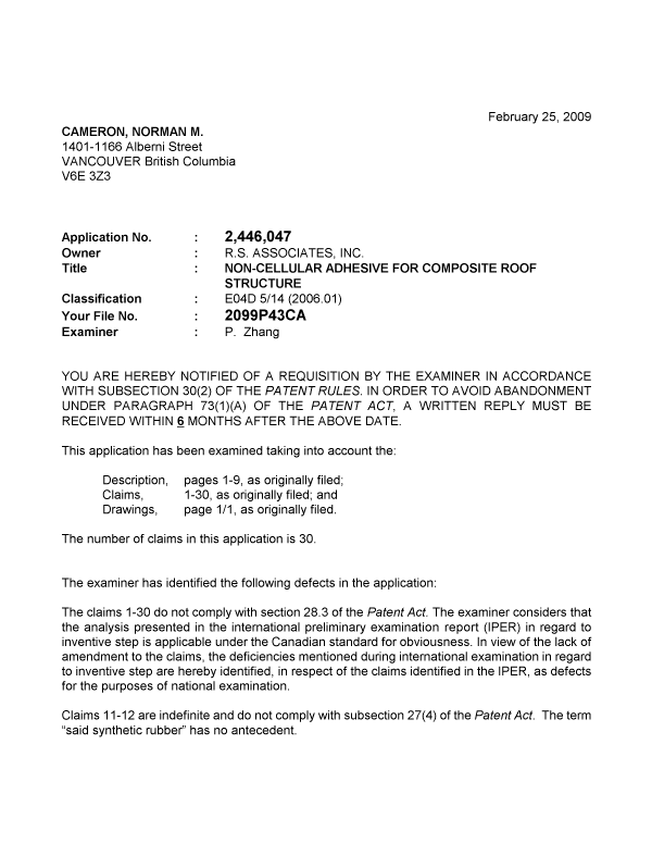 Canadian Patent Document 2446047. Prosecution-Amendment 20081225. Image 1 of 2