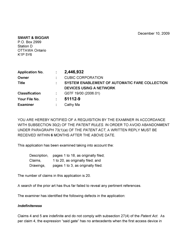 Document de brevet canadien 2446932. Poursuite-Amendment 20091210. Image 1 de 2
