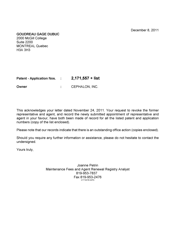 Canadian Patent Document 2447091. Correspondence 20111208. Image 1 of 1