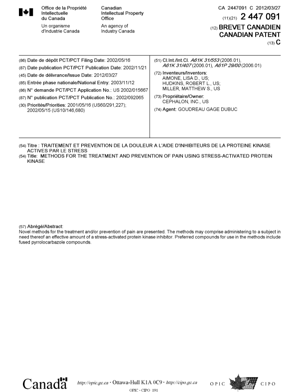 Canadian Patent Document 2447091. Cover Page 20120229. Image 1 of 1