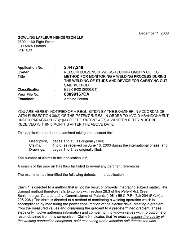 Canadian Patent Document 2447248. Prosecution-Amendment 20081201. Image 1 of 2