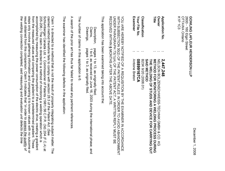Canadian Patent Document 2447248. Prosecution-Amendment 20081201. Image 1 of 2