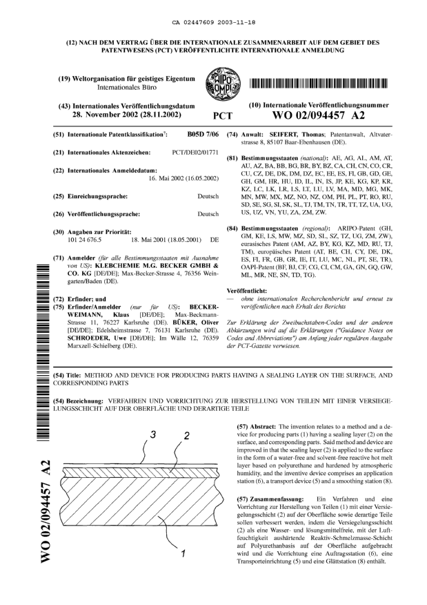 Document de brevet canadien 2447609. Abrégé 20031118. Image 1 de 1