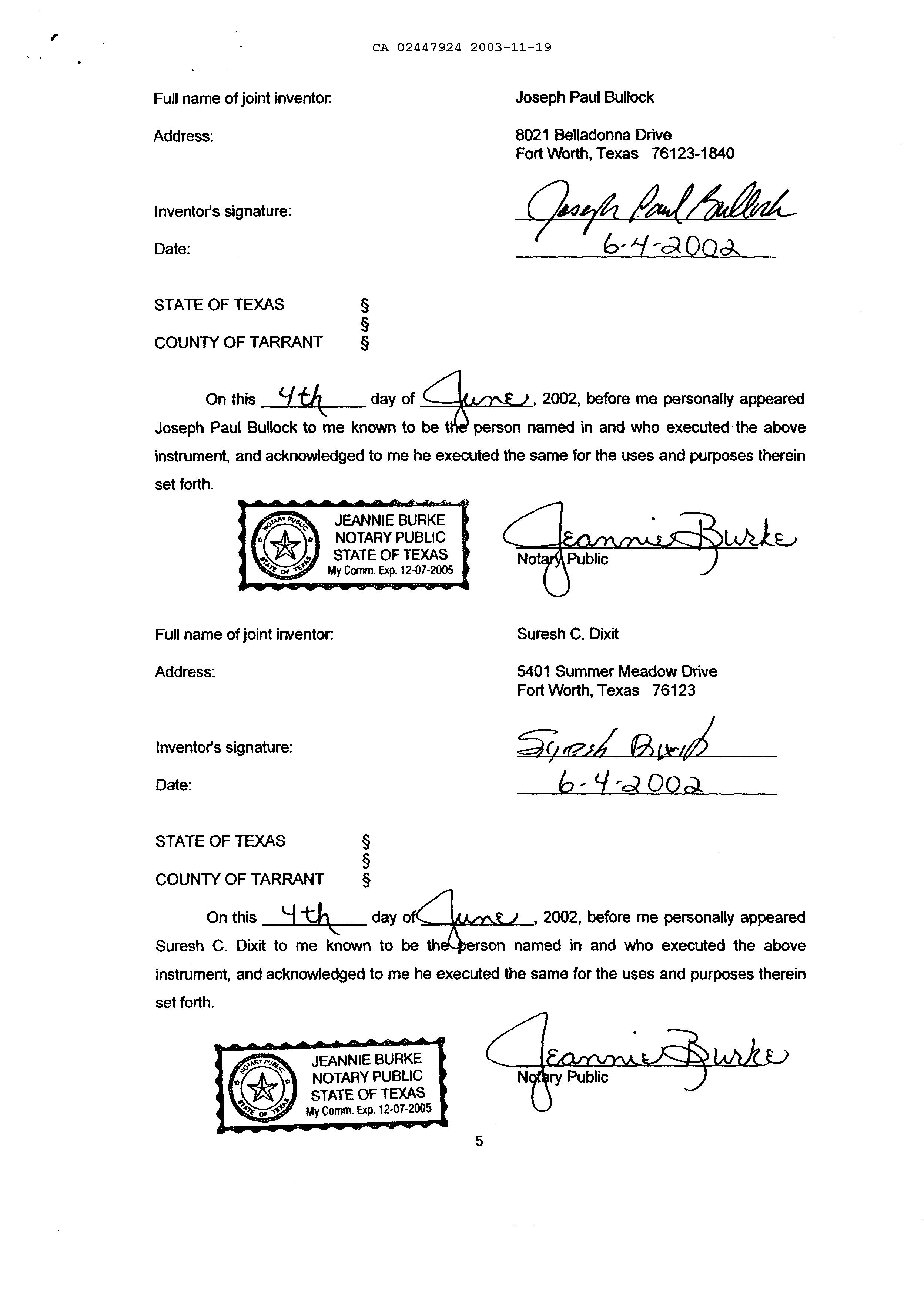 Document de brevet canadien 2447924. Cession 20021219. Image 11 de 11
