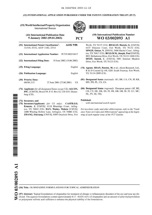 Document de brevet canadien 2447924. Abrégé 20021219. Image 1 de 1