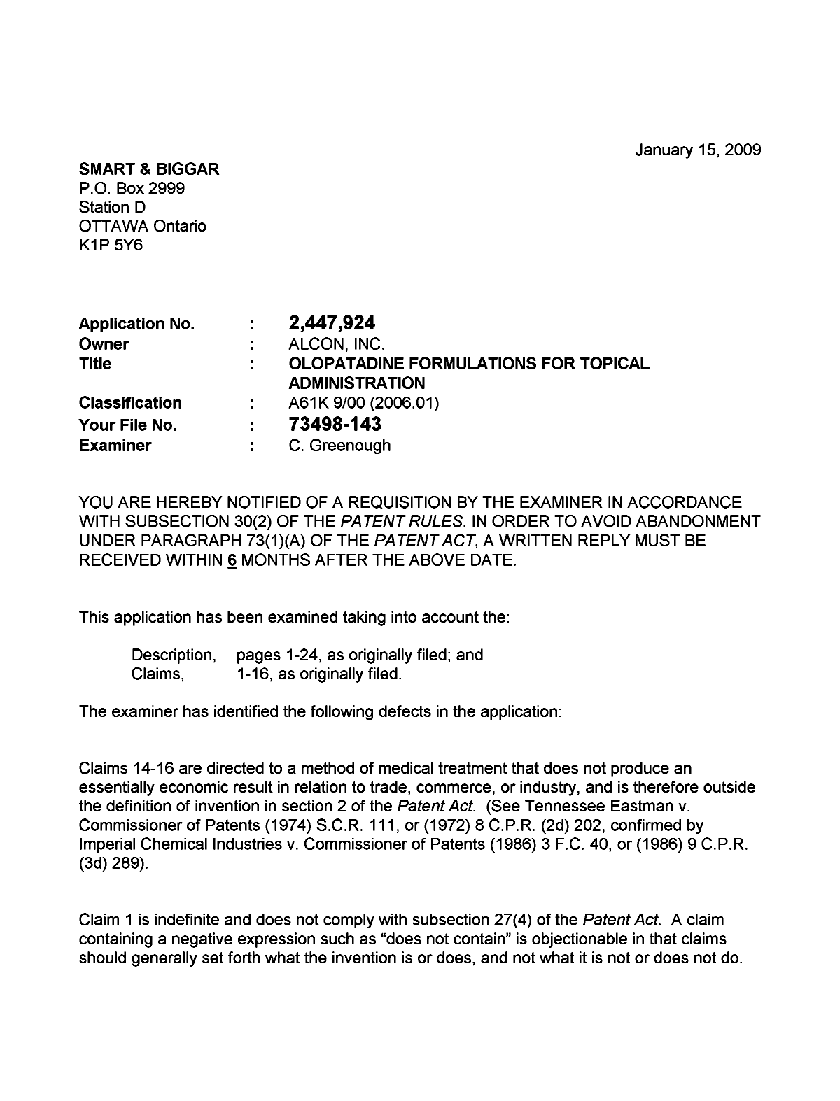 Document de brevet canadien 2447924. Poursuite-Amendment 20081215. Image 1 de 2