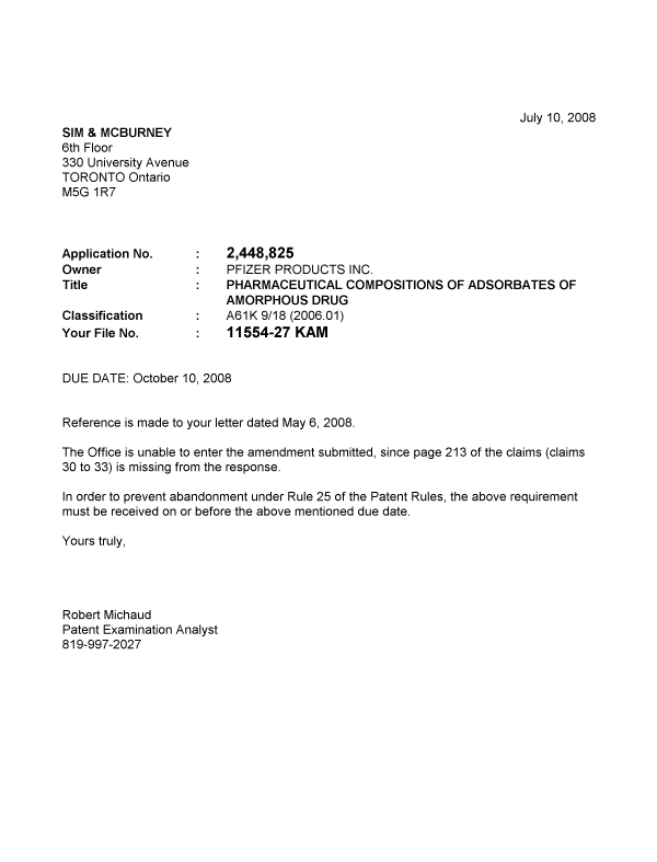 Canadian Patent Document 2448825. Prosecution-Amendment 20080710. Image 1 of 1