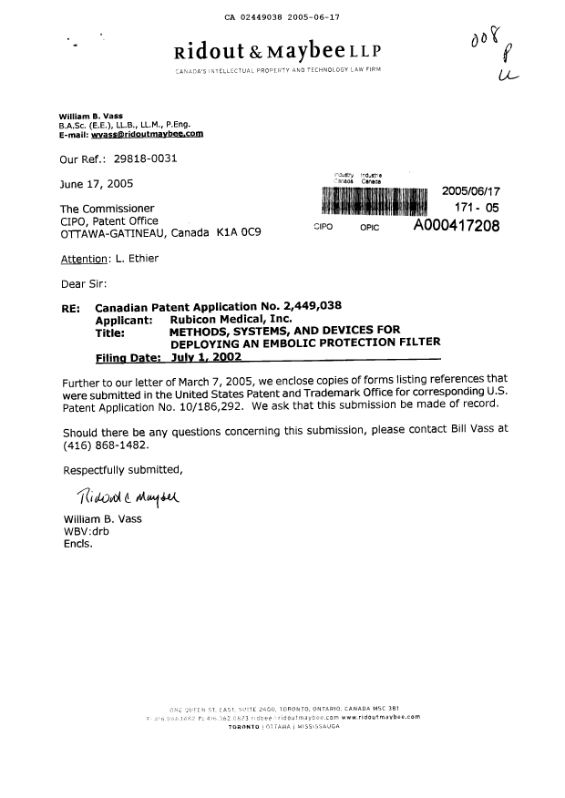 Canadian Patent Document 2449038. Prosecution-Amendment 20041217. Image 1 of 15