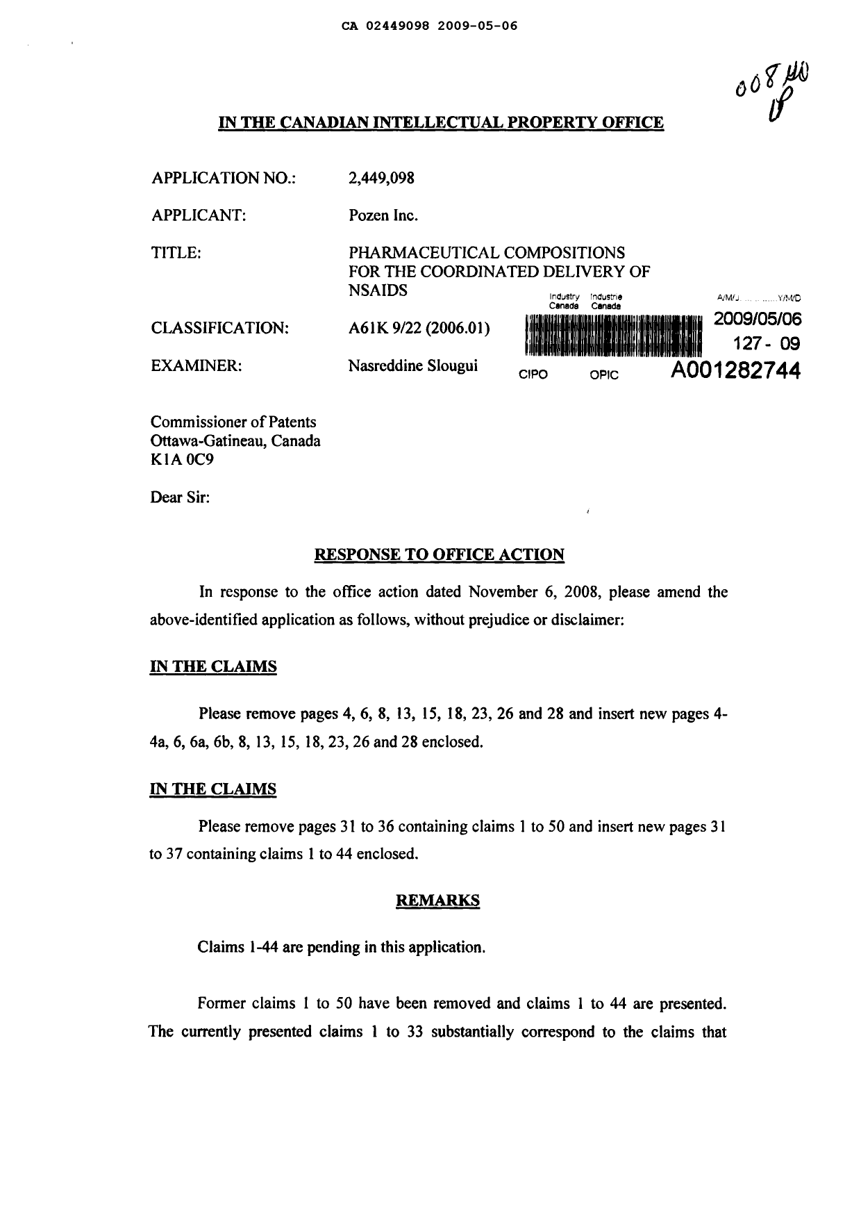 Document de brevet canadien 2449098. Poursuite-Amendment 20081206. Image 1 de 24